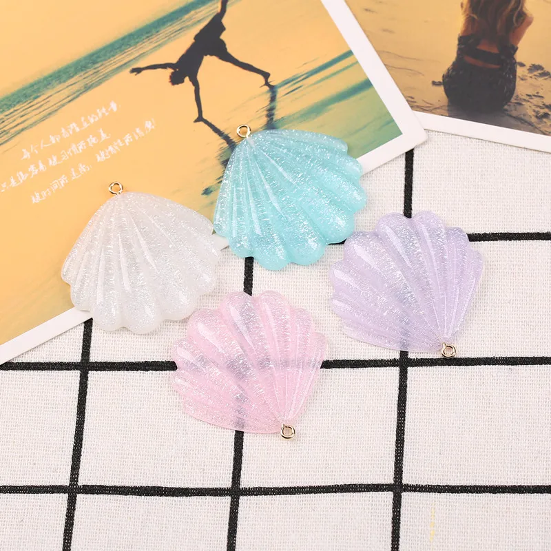 20Pcs 40mm Glitter Shell Charms Flatback Resin Crafts For Necklace Pendant Keychain Earring DIY Making