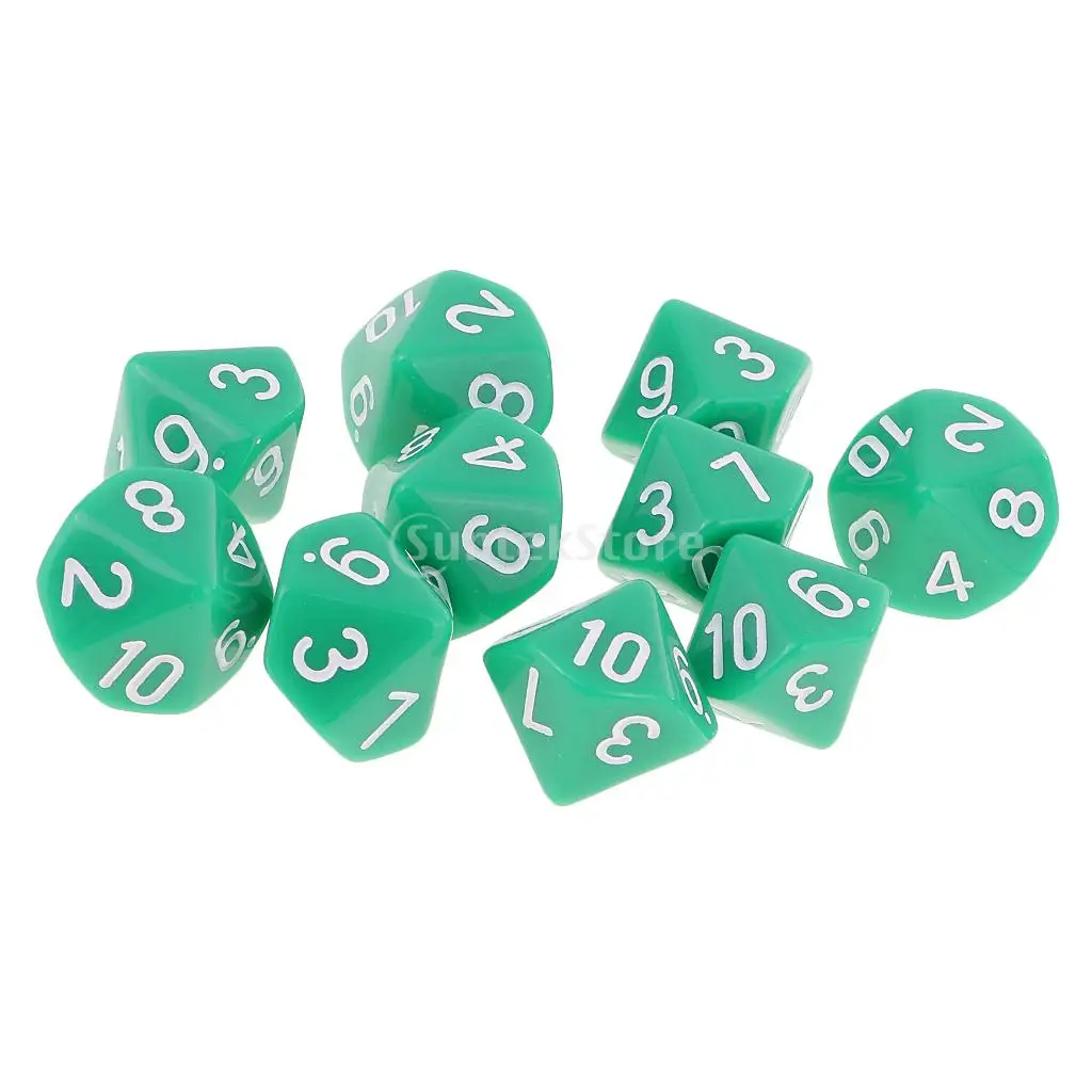 10pcs 10 Sided Dice D10 Acrylic Dice for Dungeons and Dragons Games  Light Green