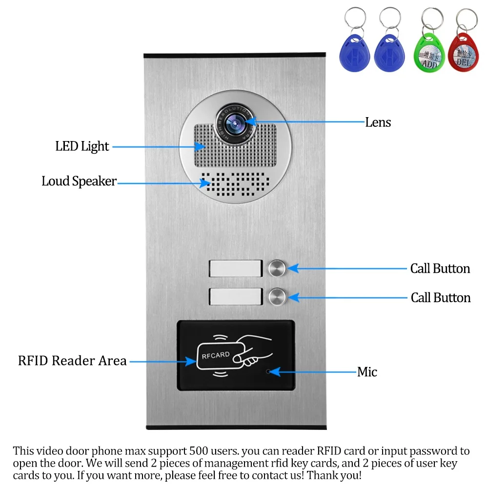 RFID Video Doorbell Intercom System, Wired 7 \