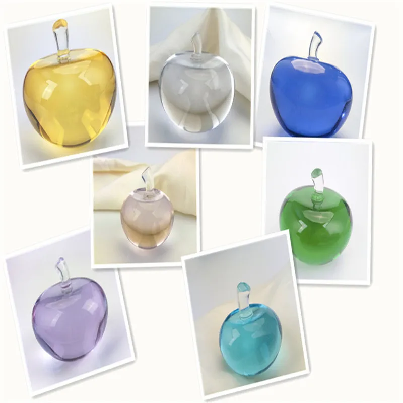 

Various Color 10pcs 40mm Glass Glossy Apple Paperweight Crystal Fruit Souvenir Home Wedding Decors Hot Sale