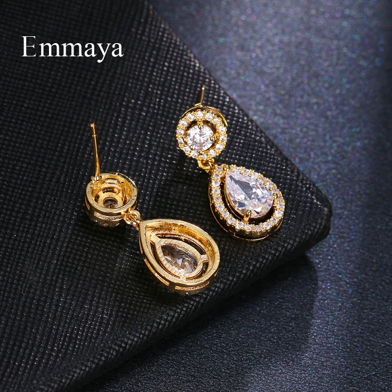EMMAYA High Quality Teardrop Zircon Wedding Long Earrings Elegant Bridal Wedding Engagement Jewelry Accessories