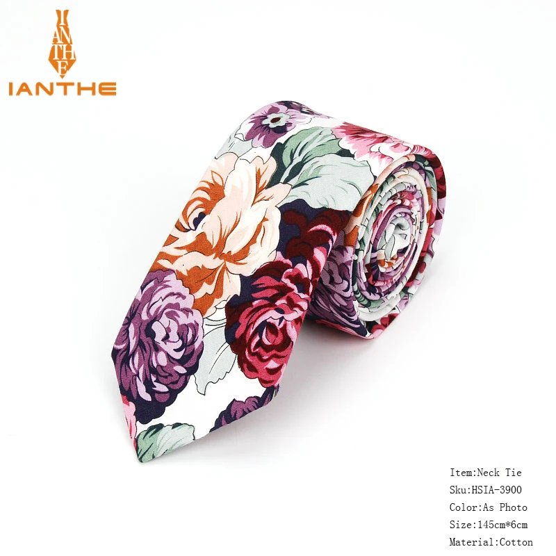 Brand New 100% Cotton Men\'s Paisley Print Neck Ties For Men Necktie Narrow Slim Skinny Cravate Narrow Flower Neckties Corbatas