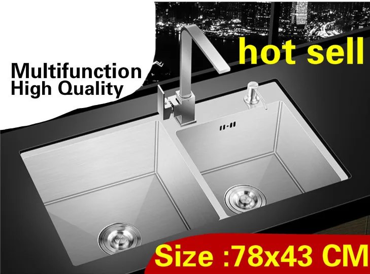 

Free shipping Apartment kitchen manual sink double groove multifunction do the dishes hot sell 304 stainless steel 780x430 MM