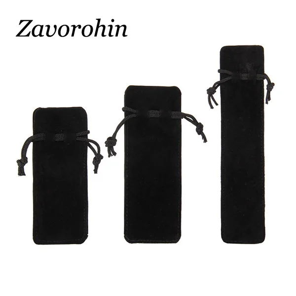 20pcs/lot Black/Brown/Blue Double Sided Drawstring Velvet Pouches For Pen Lipstick Bag Gift Packaging Bags Custom Logo Printed