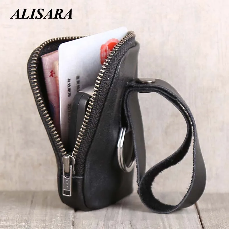 

Car Key Wallets Men Genuine Leather Top End Handmade Women Casual Zipper Housekeeper Holder Mini Coin Pouch Credit Card Purses