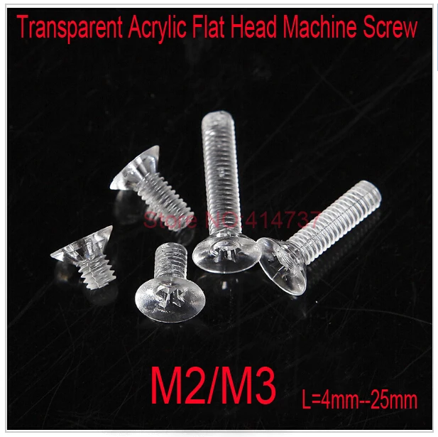 

100pcs/lot M2/M3 Transparent Acrylic Flat Cross Recessed Countersunk Head Machine Screws Insulation Screw Length 4mm--25mm