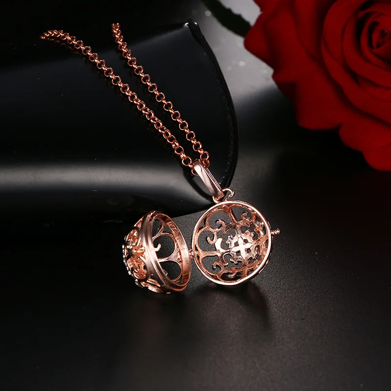 Mexico Chime Heart-Shaped Vintage Locket Necklace Music Ball Pregnancy Necklace For Aromatherapy Essential Oil Pregnant Jewelry