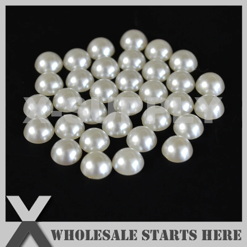 

10mm Round Flat Back Round Pearl Cabochon Beads without Holes for Flower Center,Rhinestone Button Decoration