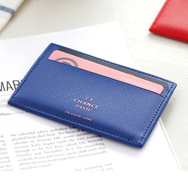 PULUE Small Mini Leather Bank Credit Business ID Card Holder Thin Wallet Case for Men Women New Three Pockets Bus Card Bag Purse