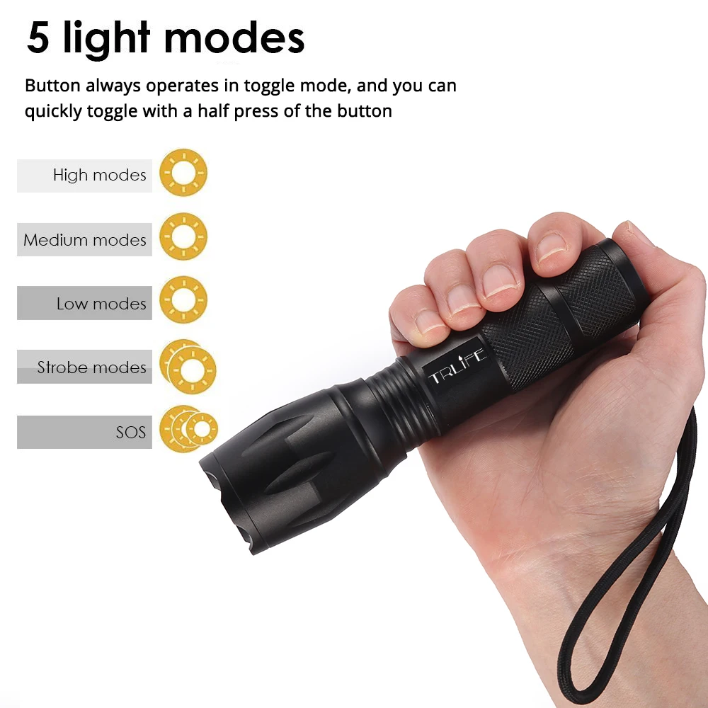 E17 Flash lighs L2 T6 Aluminum Waterproof Zoomable 5 modes LED Flashlight Torch with 18650 Rechargeable Battery or AAA