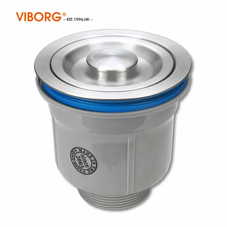 VIBORG Deluxe 304 Stainless Steel deodorizing Kitchen Sink Single strainer Basket Drain Set with Drain Pipes, K-GS-110-A1