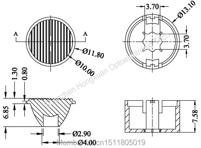 15X45degree -diameter 13.1mm-CREE XPG|XBD|XTE|XPE,Seoul Z5P,Luxeon T Mini Led Lens(HX-12-1545)