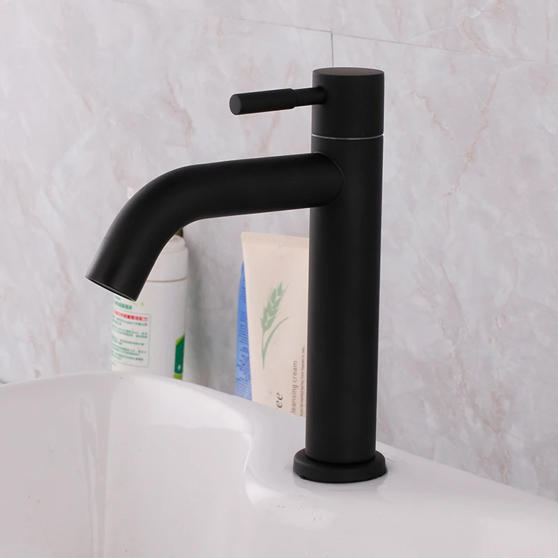 Black color basin faucet single cold deck monut bathroom face wash tap