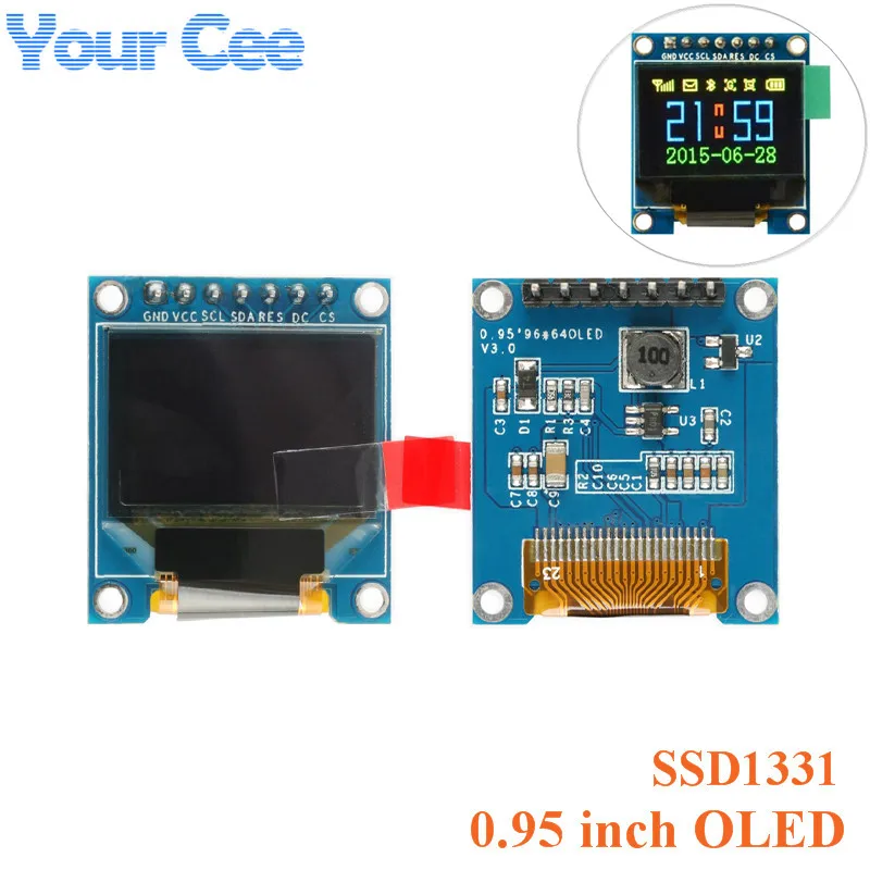 

0.95" 96x64 SSD1331 Controller 0.95 inch OLED HD LCD Screen Display Module 7pin Resolution 96*64 Full Color For Arduino DIY SPI