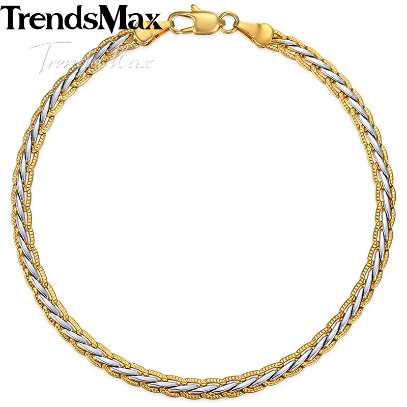 Womens Men\'s Bracelet Gold Wheat Link Chain Bracelet For Woman Male Jewelry Fashion Gifts Dropshipping Wholesale 4mm KGB407A