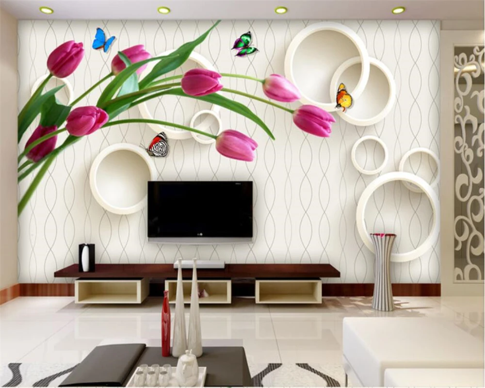 

Beibehang Custom Wallpaper Home Decorative Mural 3D Ring Tulip Simple TV Sofa Background Wall mural 3d wallpaper papel de parede