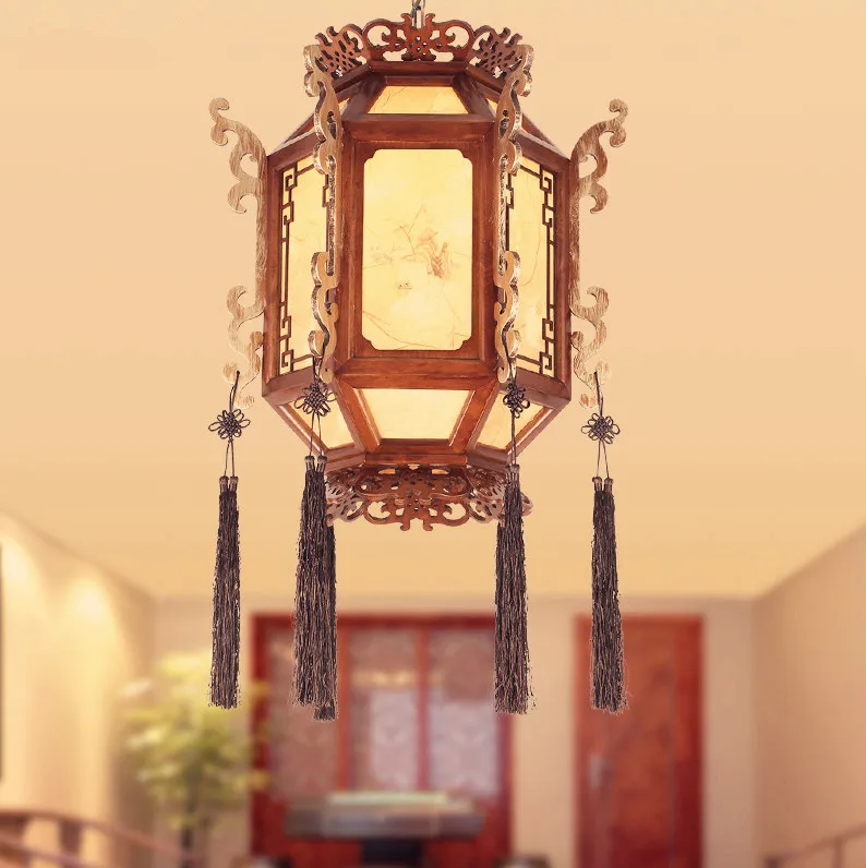 Chinese style classical carved wood art Pendant Lights Creative minimalist palace E27 lamp for bar&corridor&porch&stairs MYR012