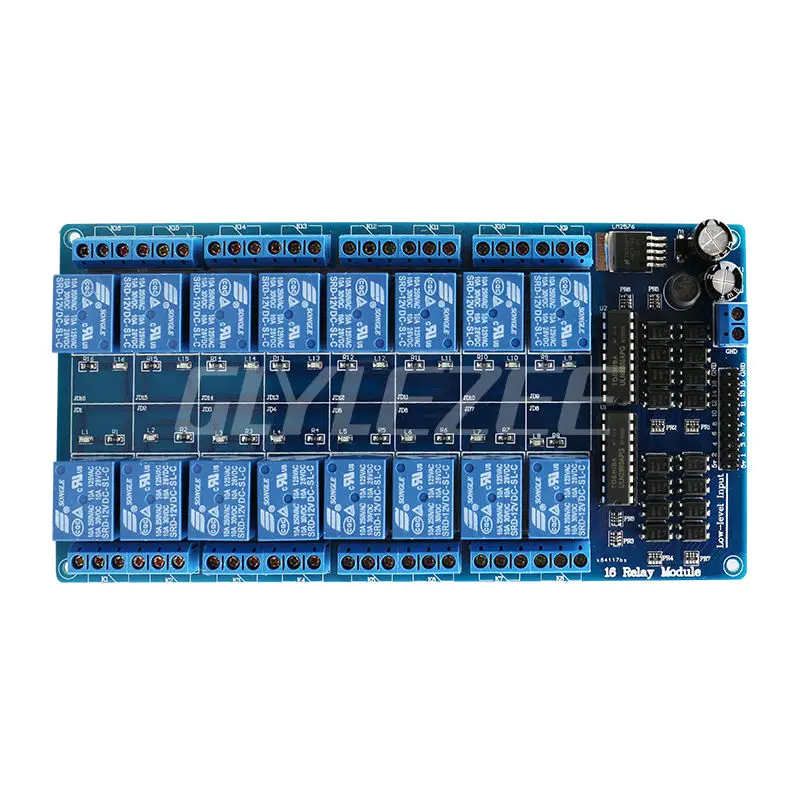 Glyduino 16 Channel 12V Relay Module Interface Board For Arduino PIC ARM DSP PLC With Optocoupler Protection LM2576 Power