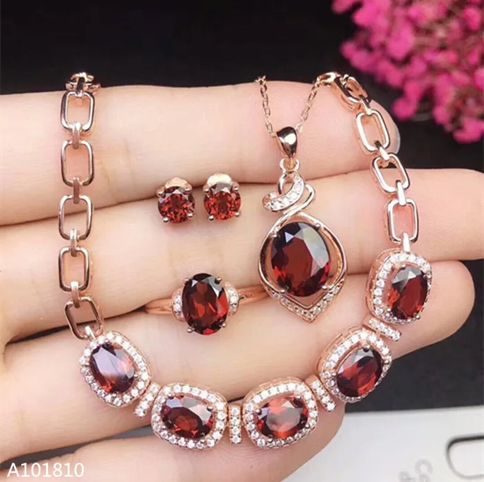 

KJJEAXCMY boutique jewels 925 pure silver inlaid natural garnet female ring bracelet pendant stud set support test