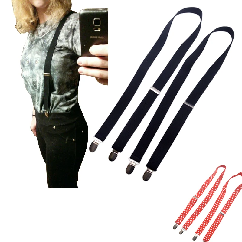 4 clips black no cross men's suspenders for adult 2.5cm  women's pants with adjustable suspenders grey