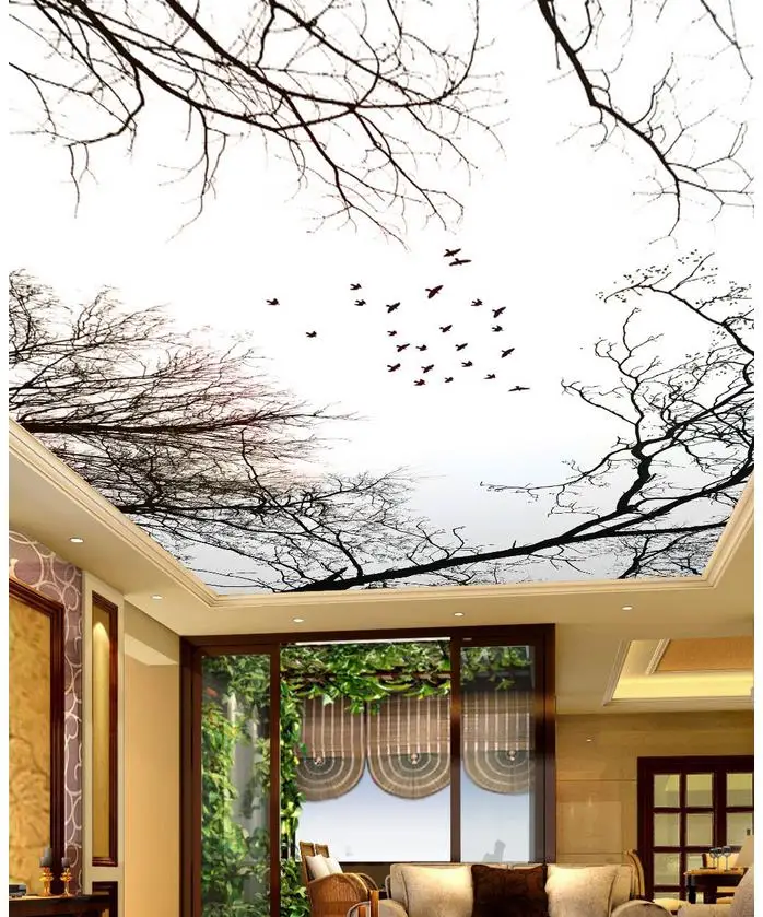 3d wallpaper TV background wallpaper the living room ceilings Sky birds branch ceiling 3d wallpaper landscape