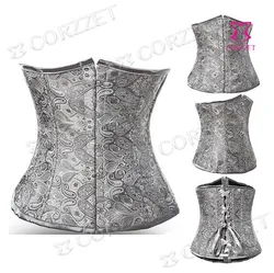 New Arrival Grey Jacquard Embroidery Steel Buckle Lace Up Underbust Waist Trainer Corset Sexy Corpetes E Espartilhos For Women