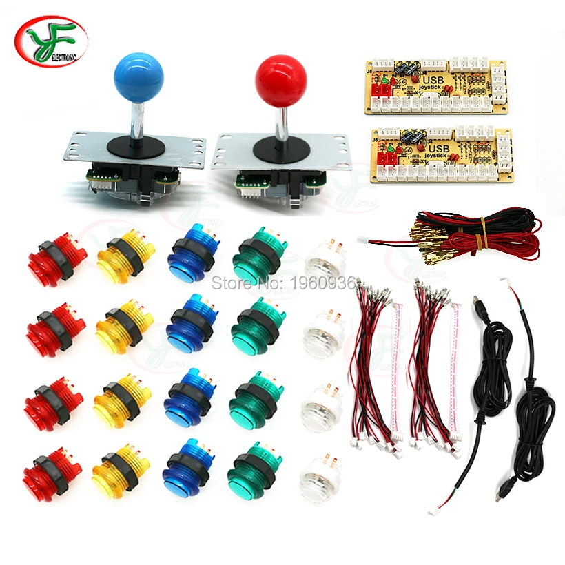 DIY Joystick Arcade Kits 2 Players With 20 LED Arcade Buttons + 2 Joysticks + 2 USB Encoder Kit + Cables Arcade Game Parts Set