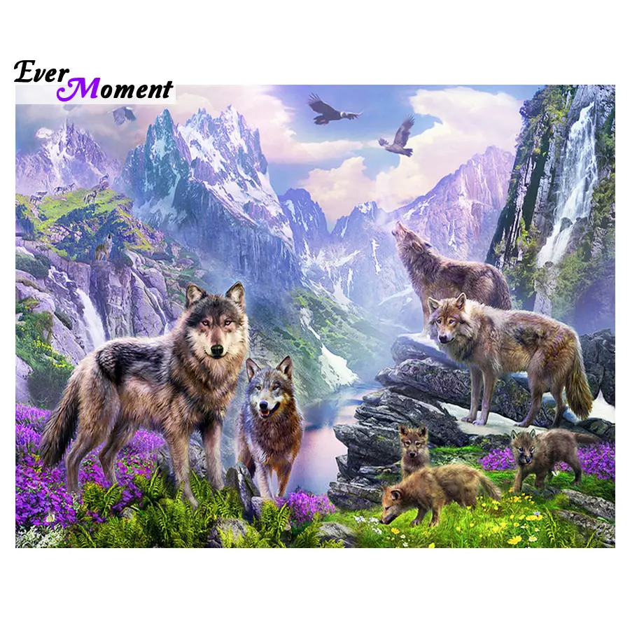 5D Diamond Painting full square drill Home decoration Cross Stitch Mosaic Diamond Embroidery needlework wolf families ASF507