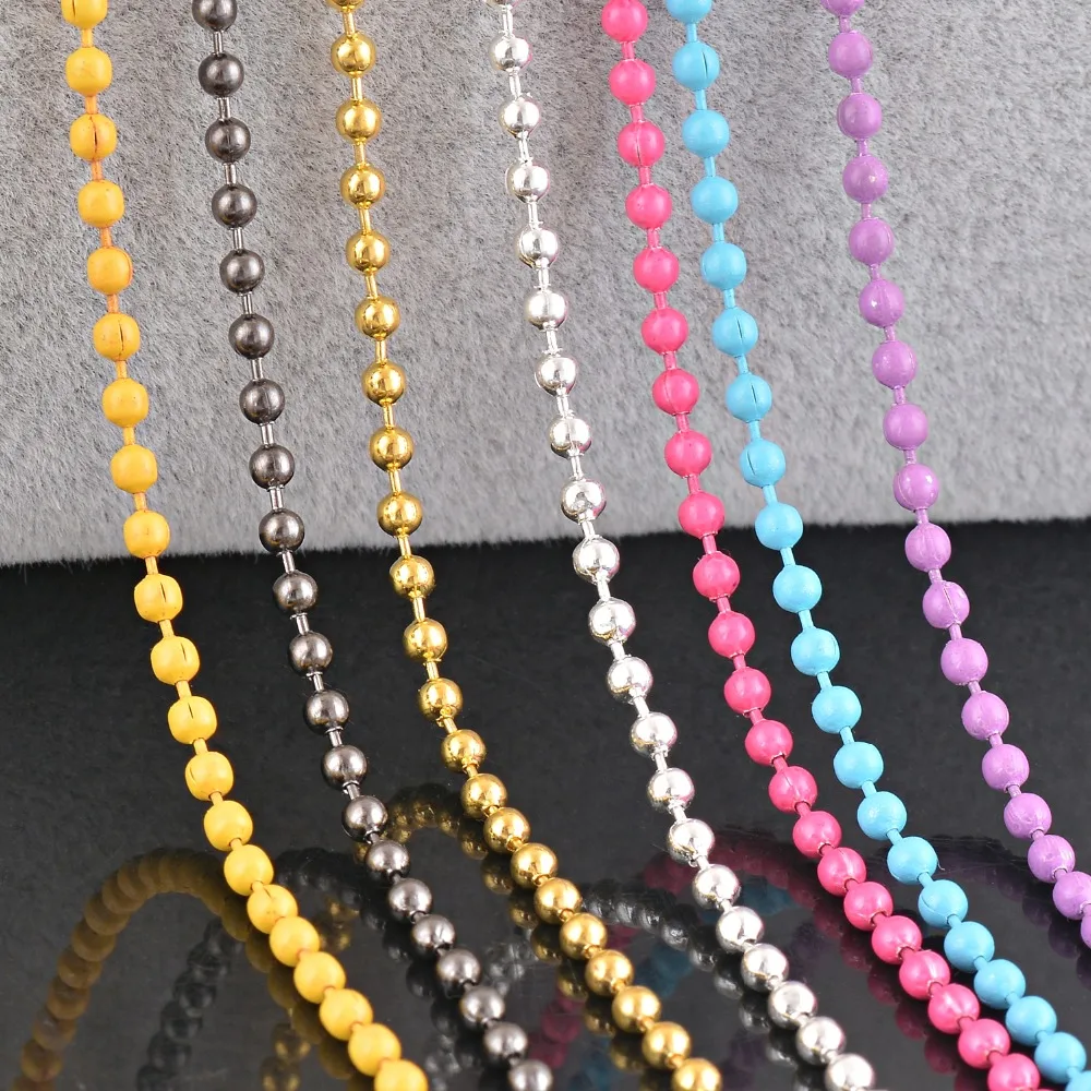 1Pc Colorful 2.4mm Alloy Ball Chain Necklace For Pendant or Dog tags Chains DIY jewelry making 7 Colors