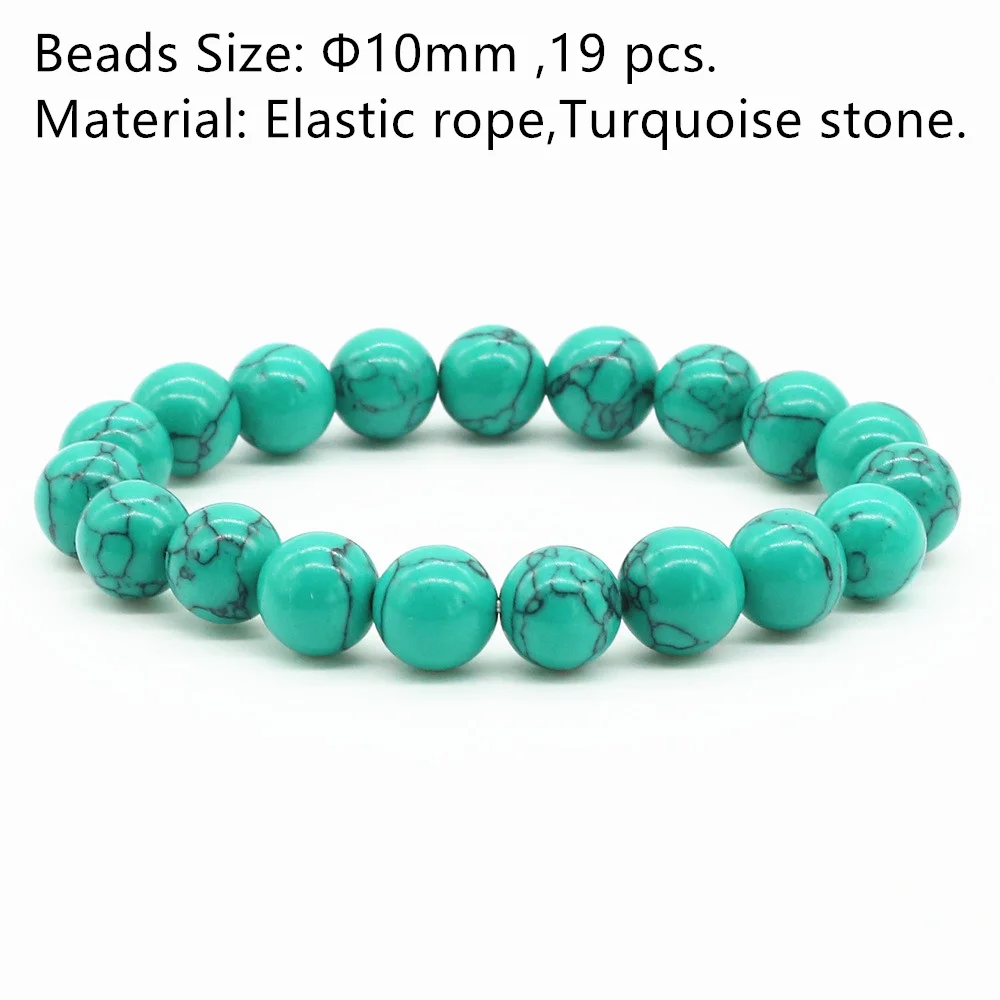 New Arrival Blue White Green Red Natural Turquoises Stone Charm 10mm Strand Beads Women Bracelets Men Homme Femme Jewelry