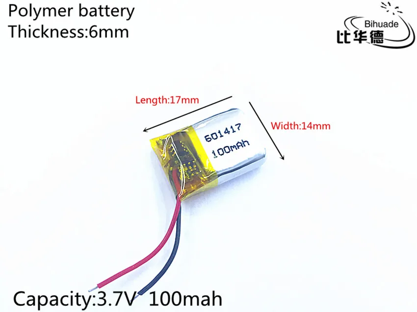 1pcs/lot 3.7V 100mAh 601417 Lithium Polymer Li-Po li ion Rechargeable Battery cells For Mp3 MP4 MP5 GPS PSP mobile bluetooth
