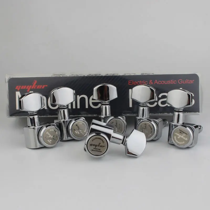 GUYKER 6R/6L Machine Heads no screws Locking Tuning Key Pegs Tuners Chrome