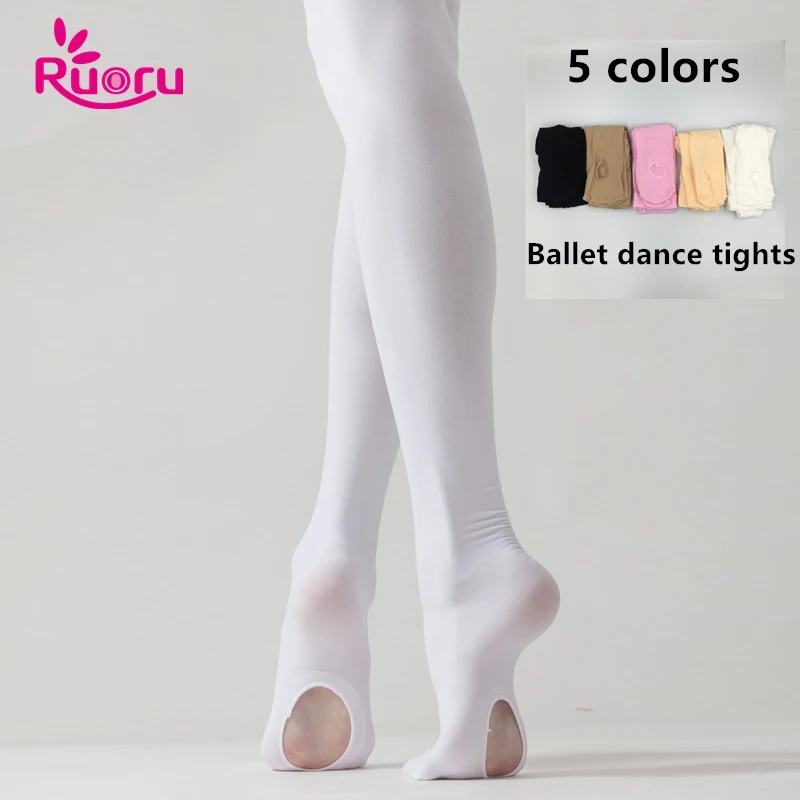 Ruoru-Leggings de dança balé profissional com furo para crianças e adultos, meia-calça branca, meia-calça preta nua, calças justas para crianças e