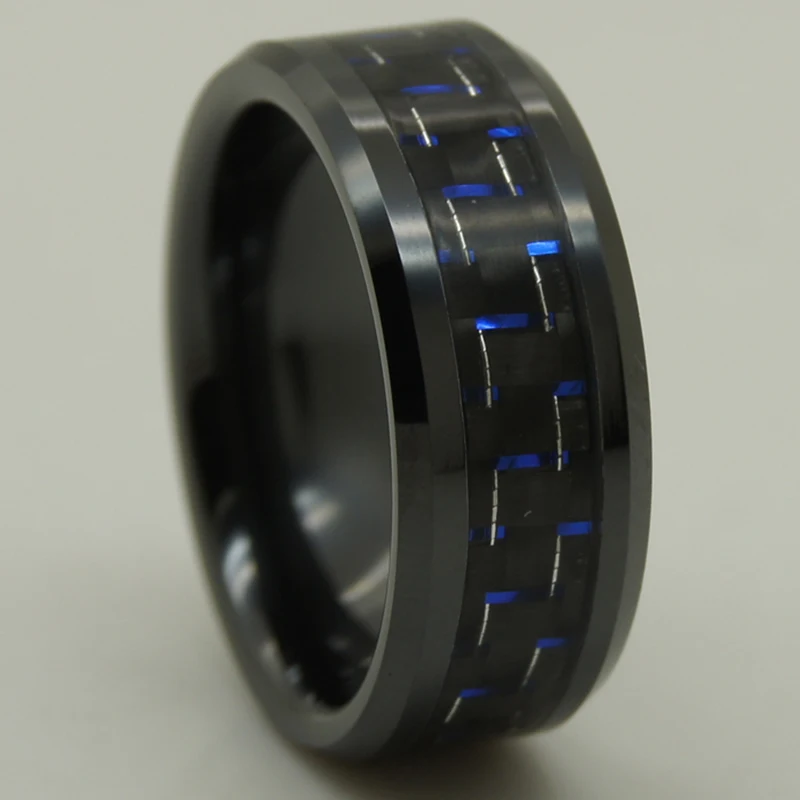 black & blue carbon fiber  inlayed black hi tech scratch proof ceramic ring 1pc