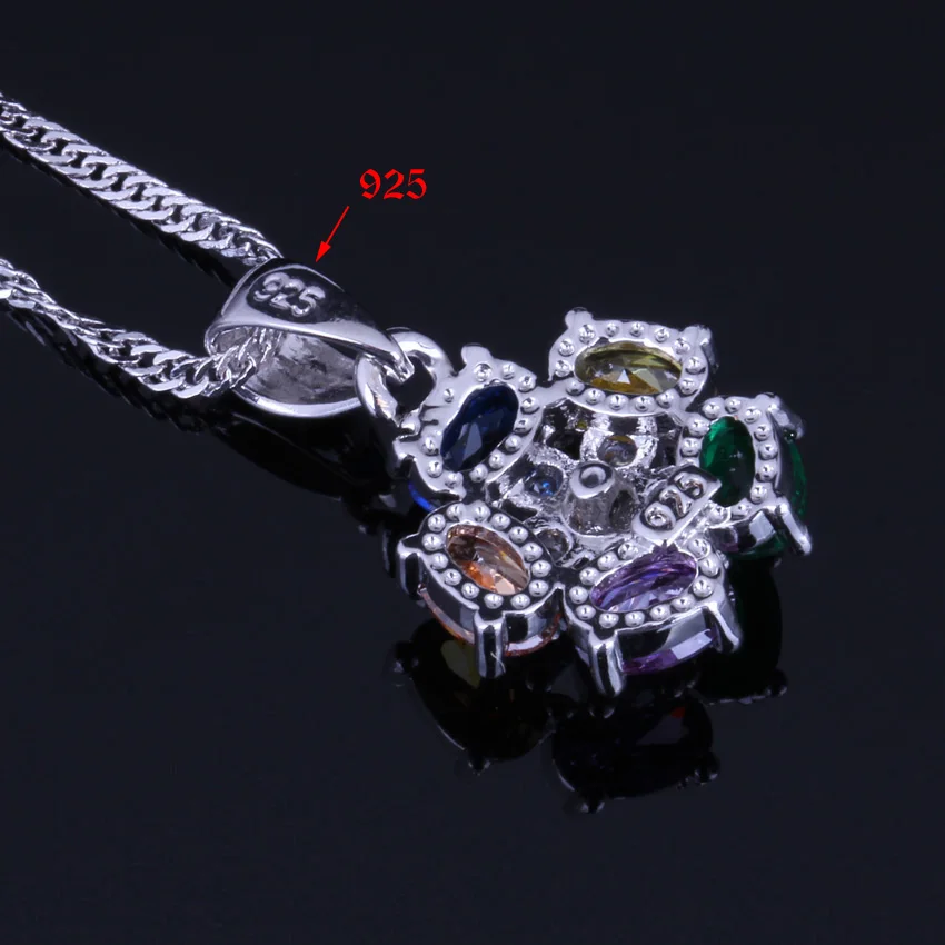 Multigem Multicolor Brown Cubic Zirconia Silver Plated Jewelry Sets Earrings Pendant Chain Ring V0232