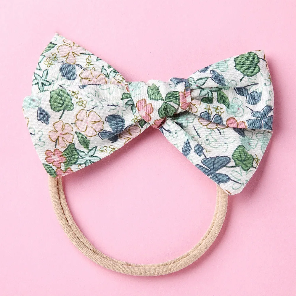 Boutique 20Pcs Fashion Cute Floral Bow Super Soft Hairbands Solid Flower Print Bowknot Nylon Headbands Princess Headwear