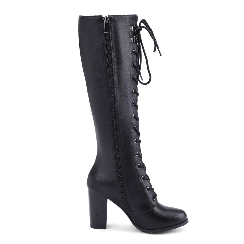 CDPUNDARI Black Knee High Boots Spring Autumn Long Boots Women High Heels Motorcycle Boots Ladies Punk Boots Shoes Woman