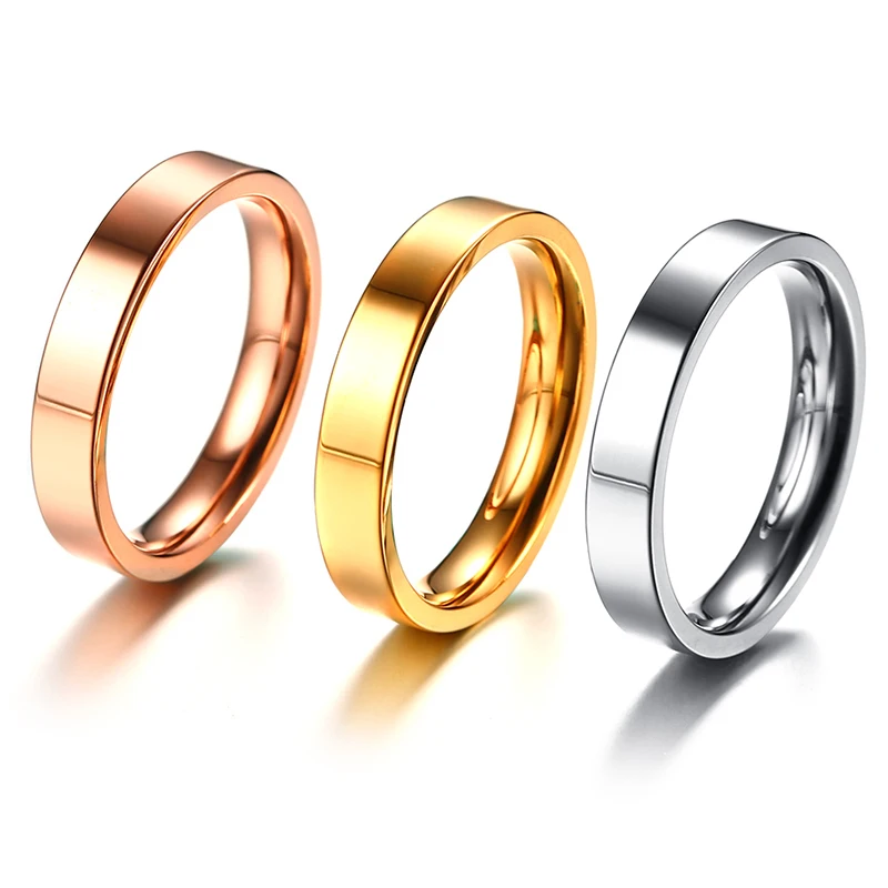 Vnox Classic 4mm Unisex Ring Stainless Steel Simple Alliance for Women Men Trendy Jewelry Rose Gold Color Wedding Band