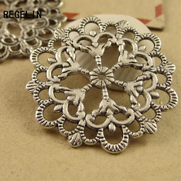 REGELIN Antique Bronze 29mm Round Flower Motif charms Good Quality wholesale Diy Jewelry  accessories findings 20pcs/lot