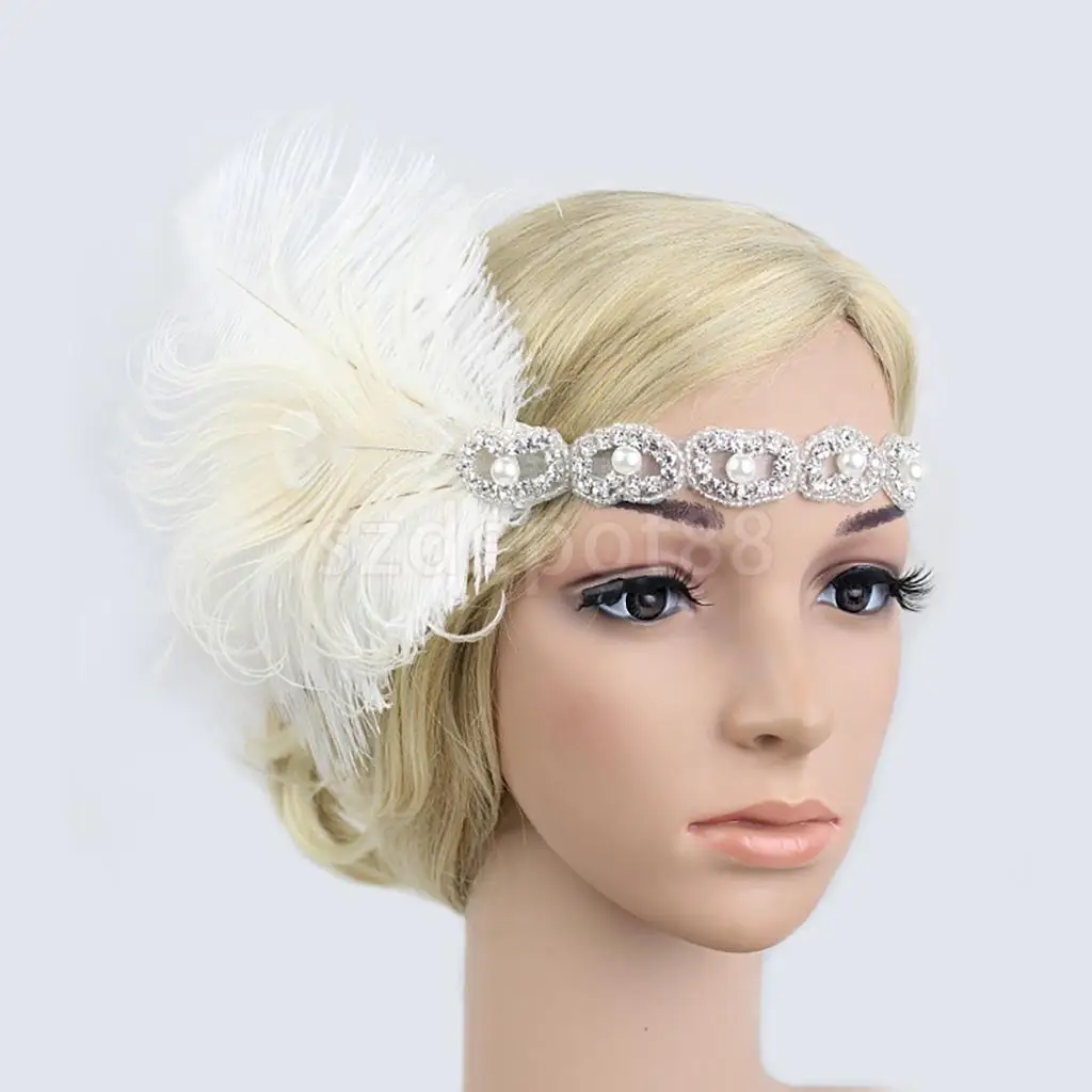 1920s Gatsby Party Charleston Party Rhinestone Forehead Decorations Vintage Woman Elastic Feather Headband