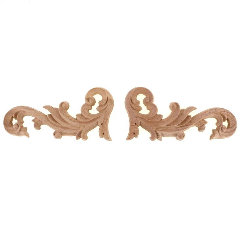 RUNBAZEF Practica Floral Oak Wood Applique Carved Corner Vintage Home Decoration Accessories Door Wall Furniture Decor Decal