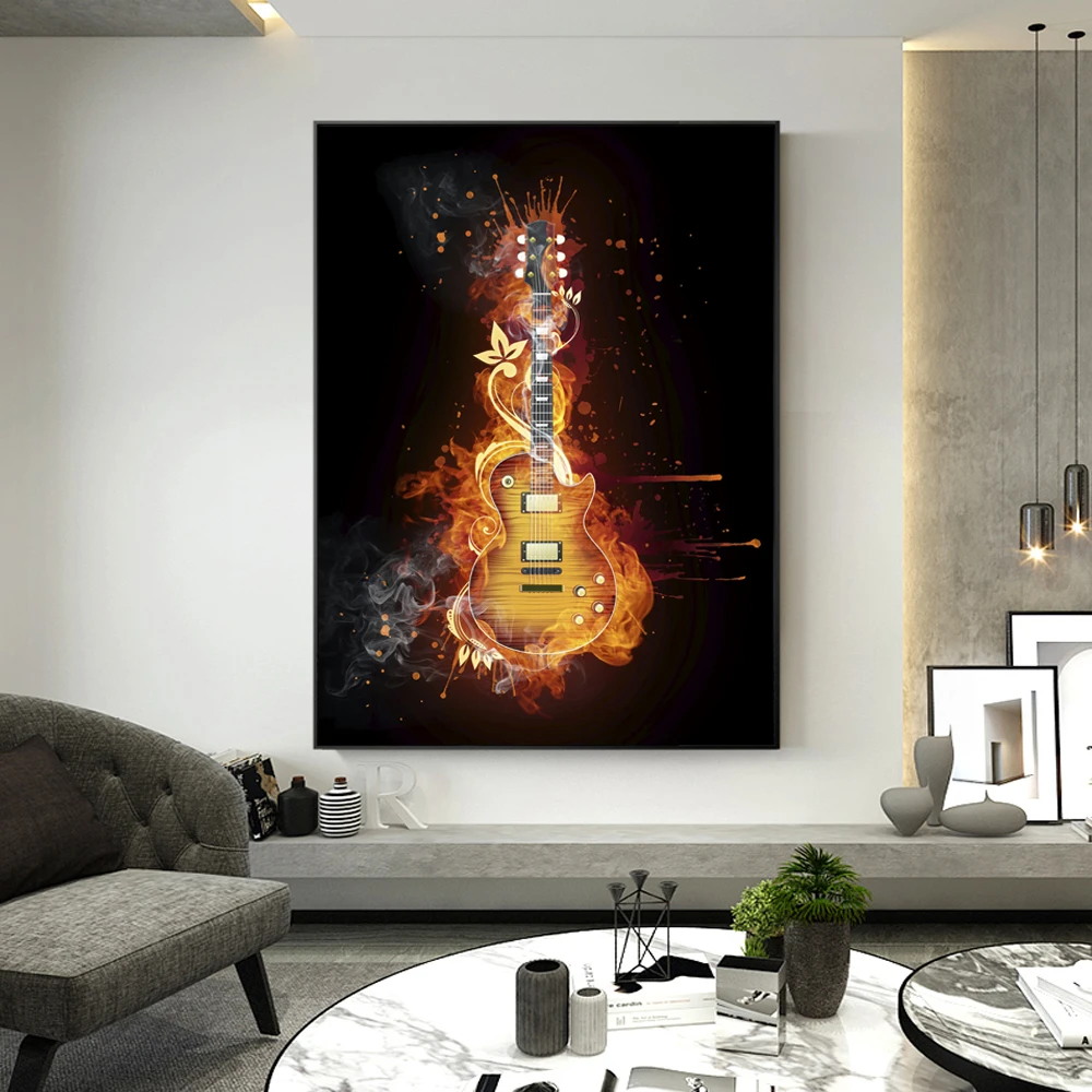 Guitar Wall Art Canvas Prints Electric Guitar Oil Painting Print On Canvas Abstract Modern Picture For Living Room Cuadros Decor