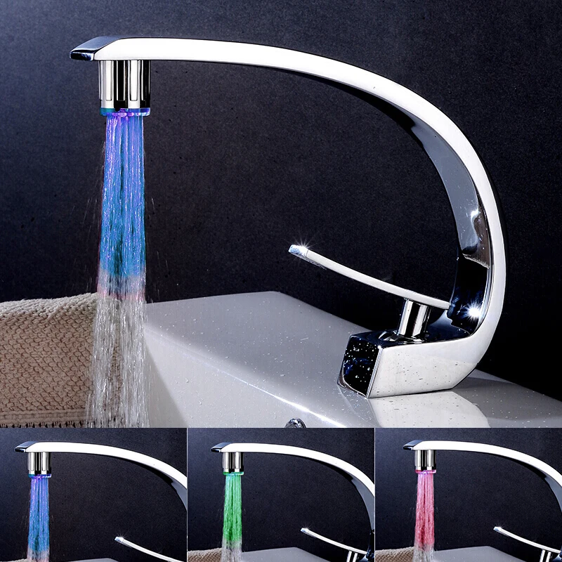 3 Colors NO Battery LED Water Faucet Tap Heads Glow LED Water Faucet Glow Temperature Sensor Home Kitchen Tap Bathroom Nozzle