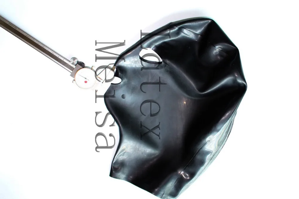 

Adult's 0.6mm heavy latex catsuit masks open eyes nostrils and mouth with back zip