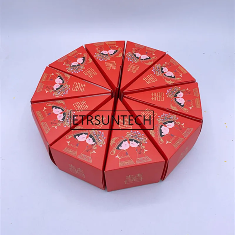 

200pcs Traditional Chinese Double Happiness Candy Box Chocolate Paper Gift Box Cake Shaped for Wedding Party Decoration