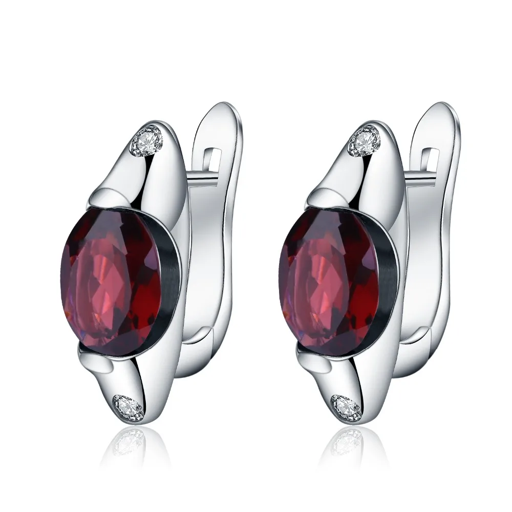 

Gem's Ballet Natural Red Garnet Gemstone Clip Earrings Fine Jewelry 925 Sterling Silver Solid Oval Earrings For Women Wedding