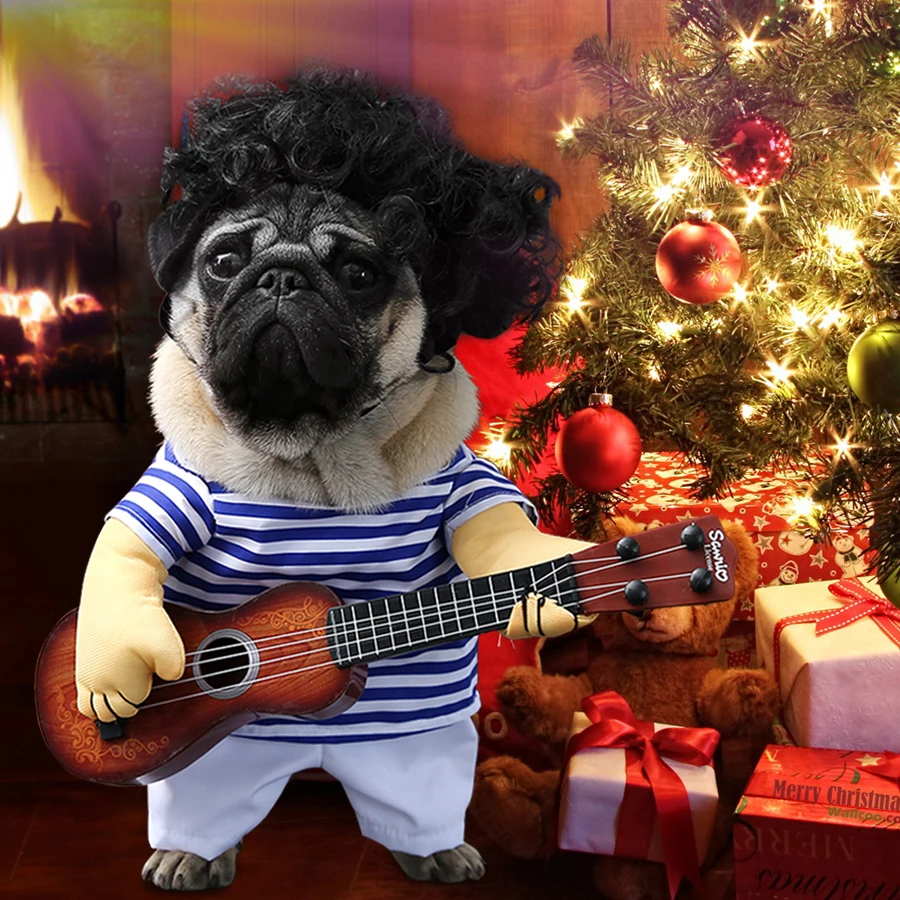 Funny Pet Guitar Player Cosplay Dog Costume Guitarist Dressing Up Party  Halloween New Year Clothes For Small  French Dog Cats 3