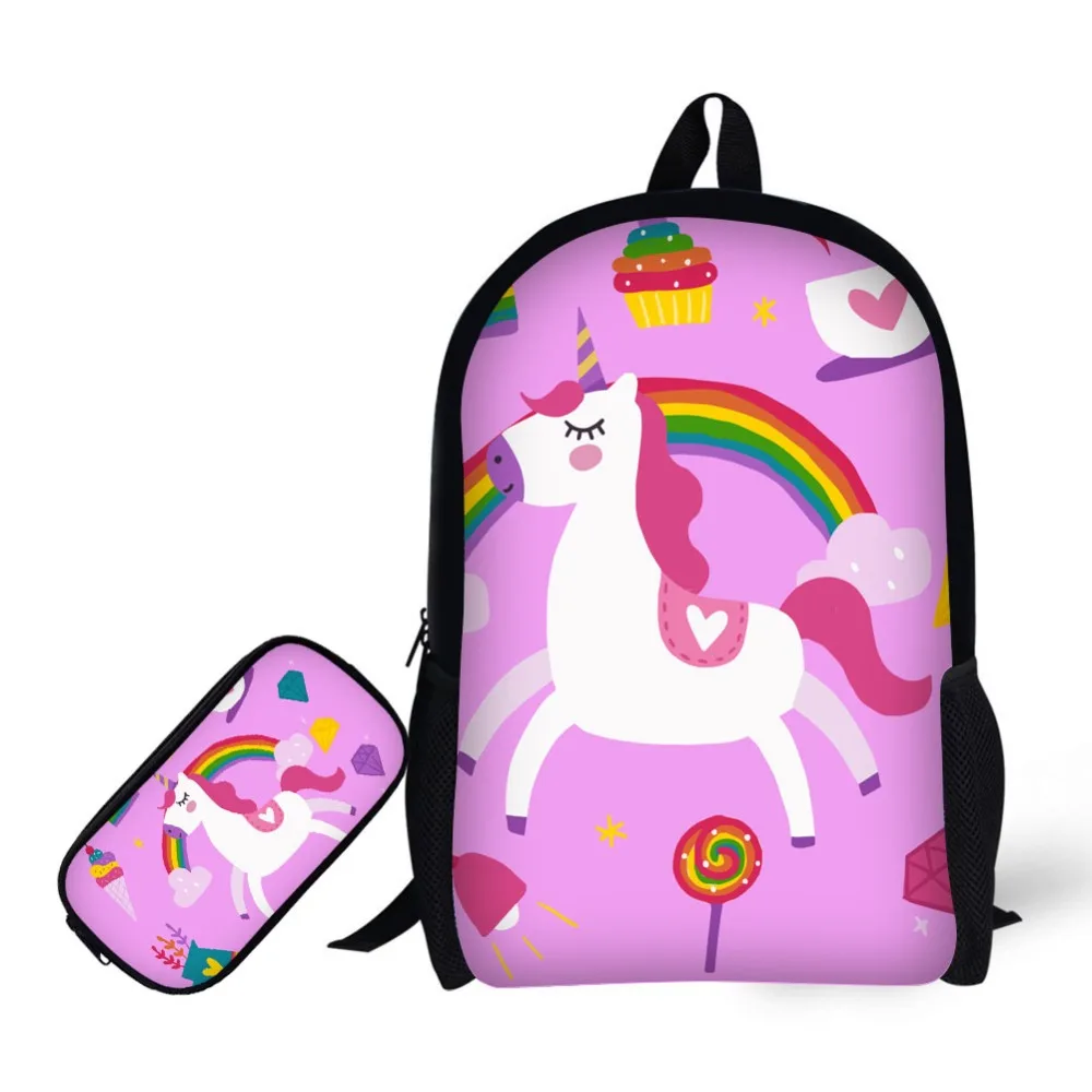 17 inch Book Bag Pencil Case Makeup Bag Kids Bagpacks for Students Boys Girls Mochila Bagpack Seabed Cartoon Unicorn Design