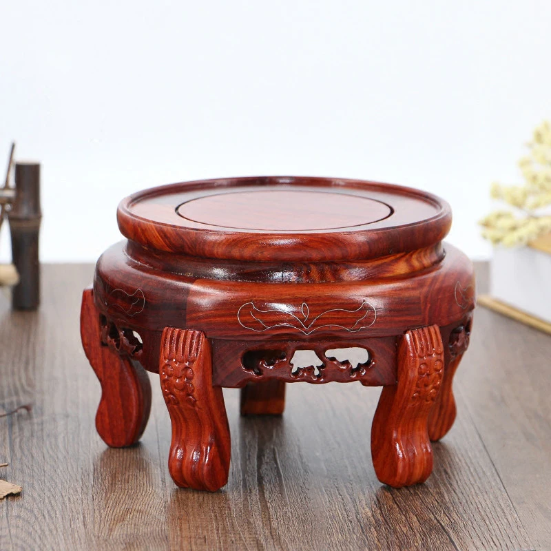 Red Rosewood Round Vase Base Aquarium Teapot Strange Stone Urn Flowerpot Buddha Furnishing Articles Root Carving