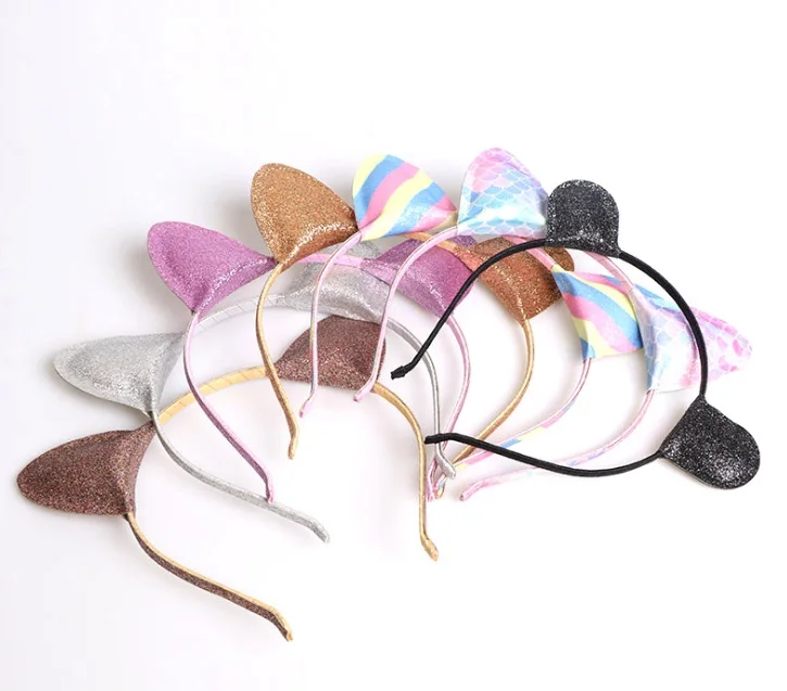 

10pcs Fashion Cute Glitter Rainbow Mermaid Color Cat Ears Hairbands Animal Ears Hair Sticks Princess Headwear Hair Accessories